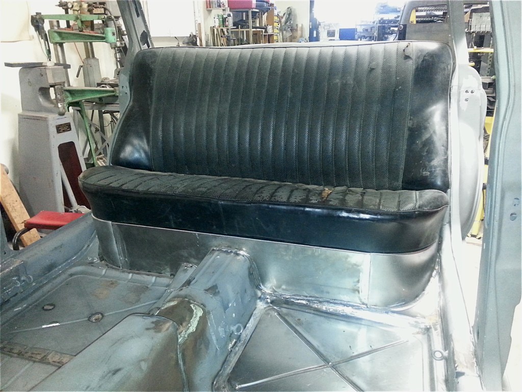 A new rear seat pedestal and back brace were fabricated so we can put the back seat back in the car.